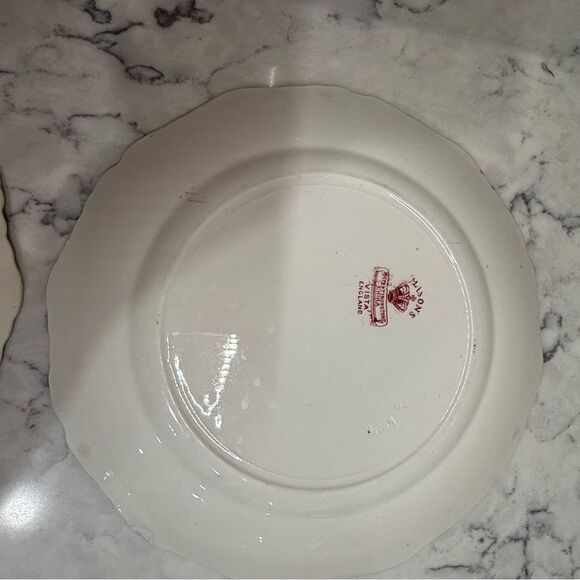 Mason pink vista Red and White ironstone antique Plates Set 4 dinner plates - Picture 5 of 6